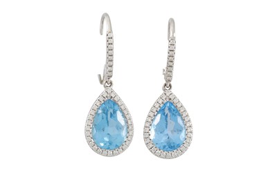 Lot 85 - A PAIR OF DIAMOND AND TOPAZ DROP CLUSTER...