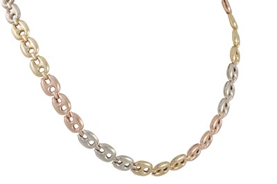 Lot 162 - A THREE COLOUR GOLD FANCY LINK NECKLACE, 11.6 g