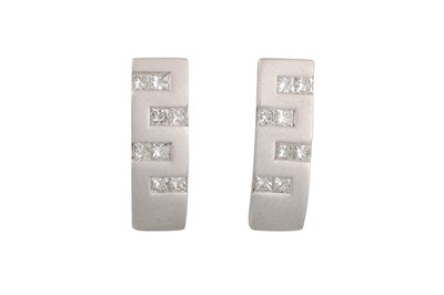 Lot 169 - A PAIR OF DIAMOND SET EARRINGS, in textured...