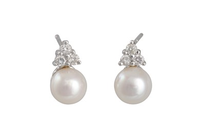 Lot 170 - A PAIR OF DIAMOND AND PEARL SET EARRINGS,...