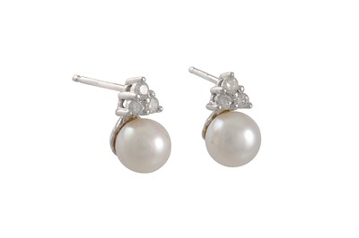 Lot 170 - A PAIR OF DIAMOND AND PEARL SET EARRINGS,...