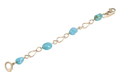 Lot 196 - A TURQUOISE AND GOLD BRACELET, open work links,...