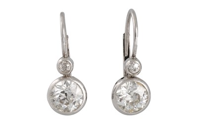 Lot 401 - A PAIR OF VINTAGE DIAMOND EARRINGS, the drop...