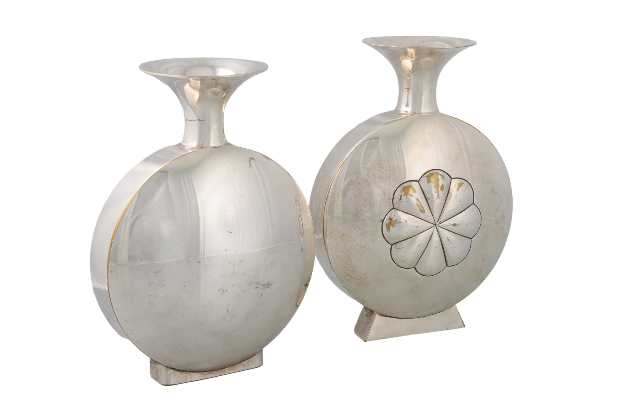 Lot 158 TWO SILVER PLATED VASES, from the collection