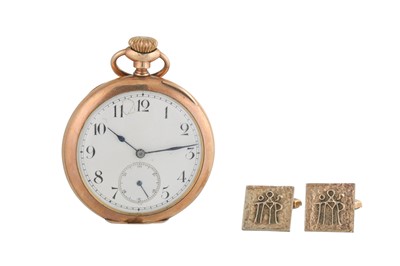 Lot 170 - A GOLD PLATED POCKET WATCH, together with a...