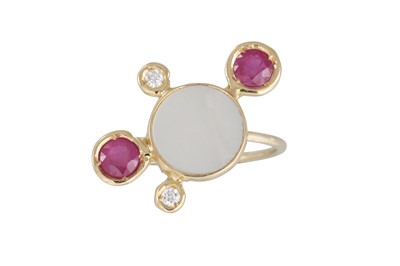 Lot 285 - A MOTHER OF PEARL, RUBY AND DIAMOND DRESS RING,...