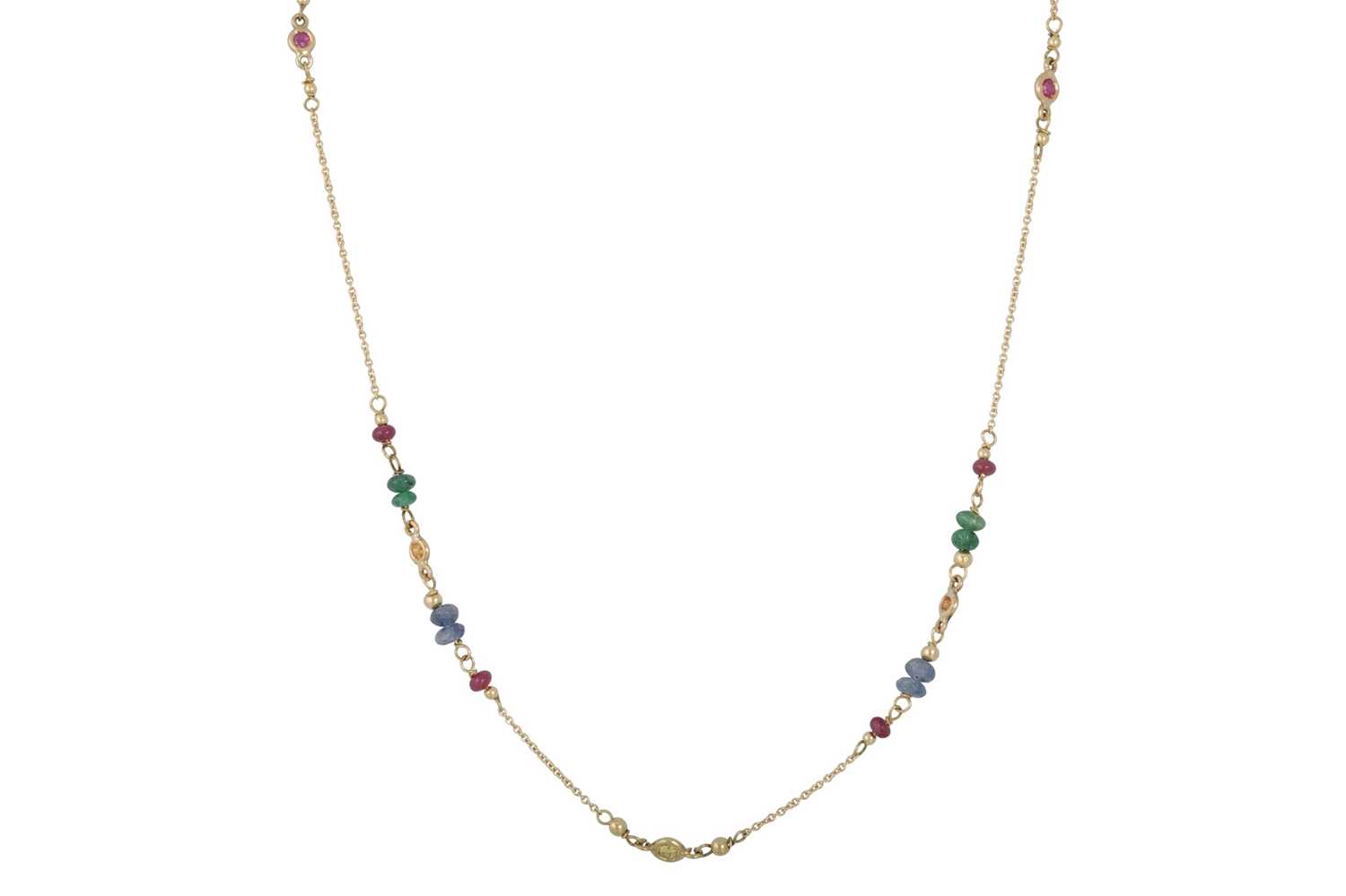 Lot 295 - A RUBY, SAPPHIRE AND EMERALD NECKLACE, the...