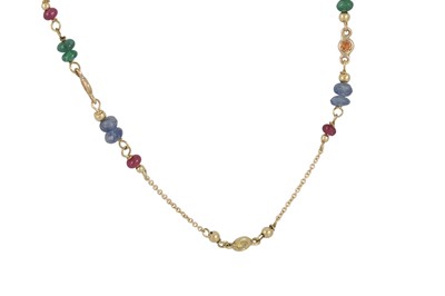 Lot 295 - A RUBY, SAPPHIRE AND EMERALD NECKLACE, the...