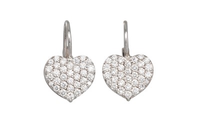 Lot 327 - A PAIR OF DIAMOND CLUSTER EARRINGS, the heart...
