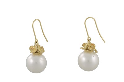 Lot 330 - A PAIR OF PEARL DROP EARRINGS, the South Sea...