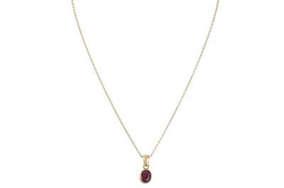 Lot 264 - A SINGLE STONE RUBY PENDANT, the oval ruby...