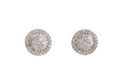 Lot 296 - A PAIR OF DIAMOND CLUSTER EARRINGS, set with...