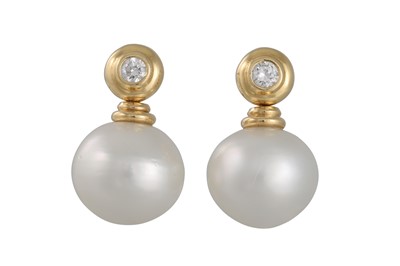 Lot 269 - A PAIR OF SOUTH SEA PEARL AND DIAMOND EARRINGS,...