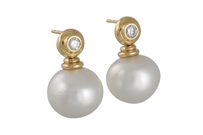 Lot 269 - A PAIR OF SOUTH SEA PEARL AND DIAMOND EARRINGS,...