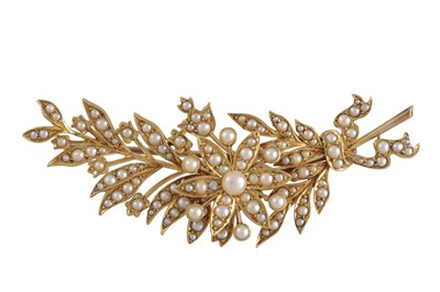 Lot 382 - A VICTORIAN SEED PEARL BROOCH, of floral spray...