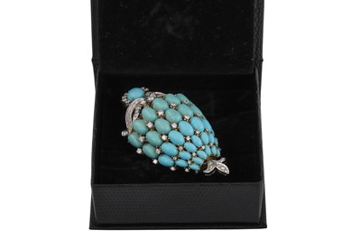 Lot 383 - AN ITALIAN TURQUOISE AND DIAMOND CLIP, set...