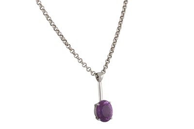 Lot 124 - AN 18CT WHITE GOLD CHAIN AND AMETHYST PENDANT,...