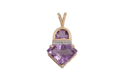 Lot 180 - AN AMETHYST AND DIAMOND PENDANT, mounted in...