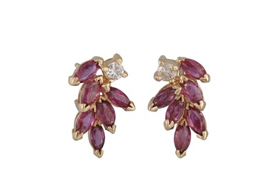 Lot 307 - A PAIR OF RUBY AND DIAMOND SPRAY EARRINGS,...