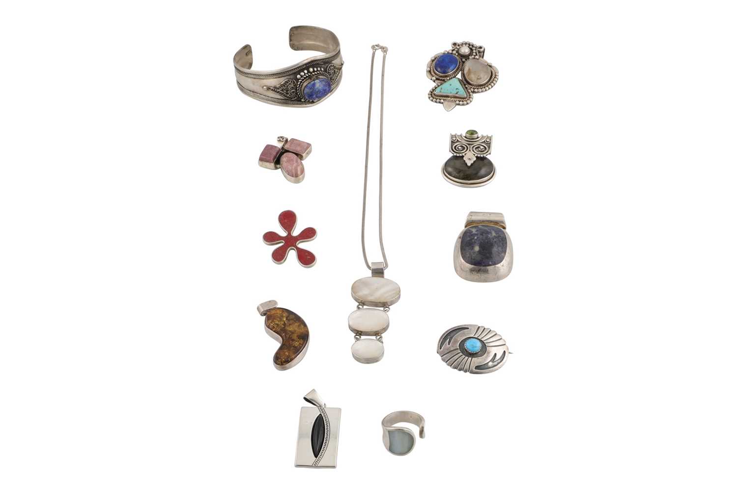 Lot 500 - A COLLECTION OF STONE SET SILVER JEWELLERY...