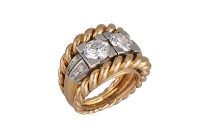 Lot 87 - A RETRO TWO STONE DIAMOND RING, the old cut...