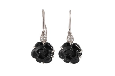Lot 108 - A PAIR OF CHANEL DIAMOND AND BLACK CERAMIC...