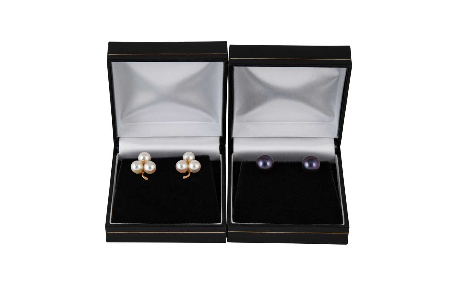 Lot 18 - A PAIR OF CULTURED PEARL AND DIAMOND EARRINGS,...