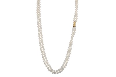Lot 129 - A TWO STRANDED CULTURED PEARL NECKLACE, with...
