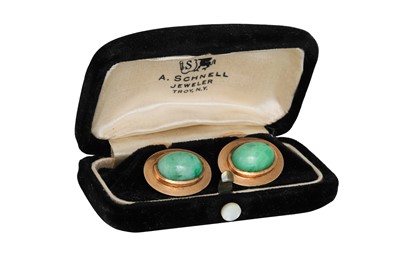Lot 125 - A PAIR OF CASED GOLD CUFFLINKS, set with...