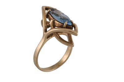 Lot 166 - A 9CT GOLD AND TOPAZ DRESS RING, the marquise...