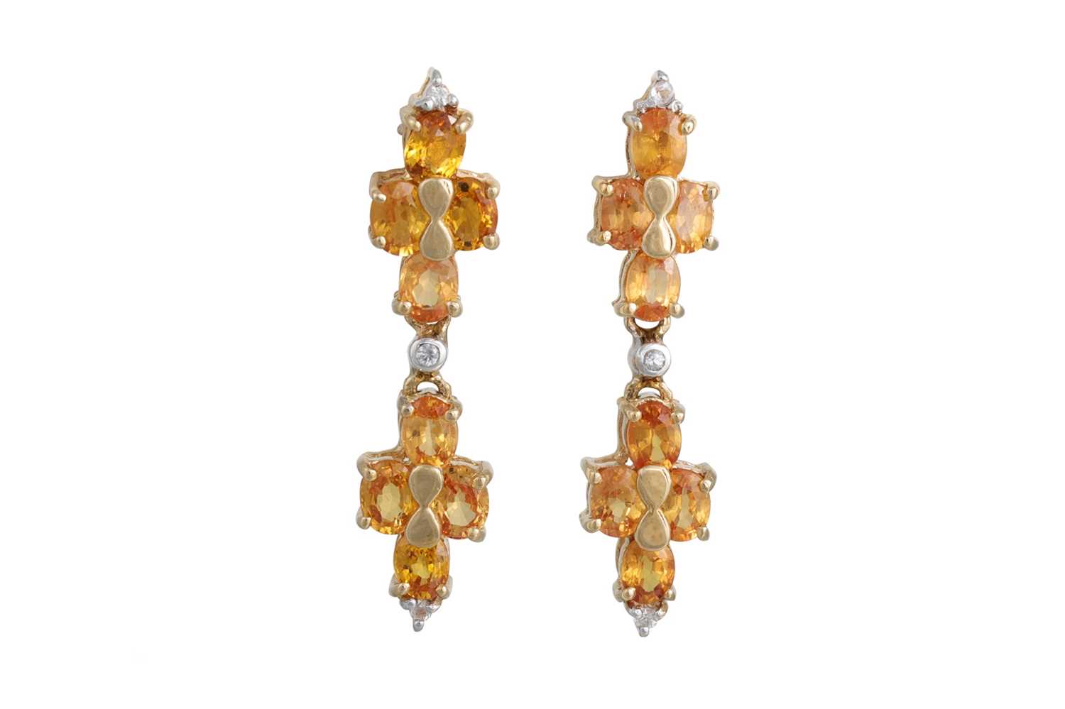 Lot 34 - A PAIR OF DIAMOND AND CITRINE DROP EARRINGS,...