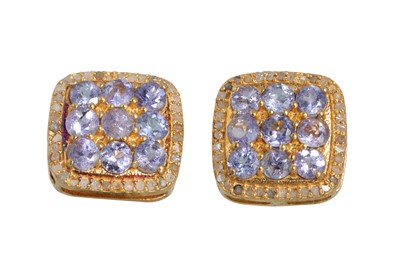 Lot 37 - A PAIR OF DIAMOND AND TANZANITE EARRINGS, of...