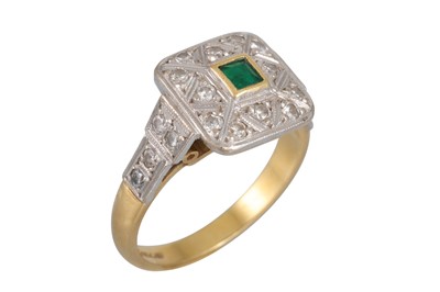 Lot 68 - A DIAMOND AND EMERALD RING, the square emerald...