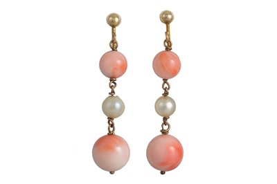 Lot 72 - A PAIR OF ANTIQUE CORAL AND PEARL DROP...