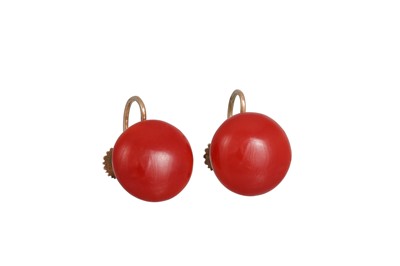 Lot 73 - A PAIR OF ANTIQUE CORAL EARRINGS, with screw...