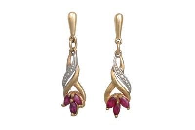 Lot 75 - A PAIR OF RUBY AND DIAMOND DROP EARRINGS, each...