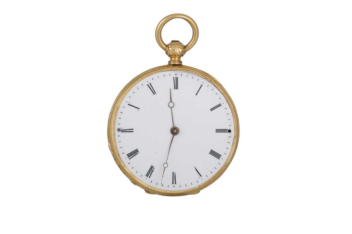 Lot 76 - AN ANTIQUE 18CT GOLD POCKET WATCH, white face,...