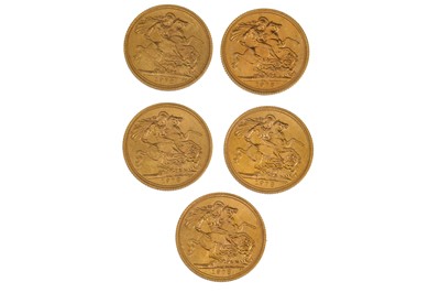 Lot 480 - 5 X 1978 FULL GOLD SOVEREIGN ENGLISH COINS UNC....