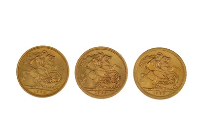 Lot 484 - 3 X FULL GOLD SOVEREIGN ENGLISH COINS (1958,...