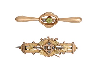 Lot 201 - TWO VINTAGE 9CT GOLD BROOCHES, one diamond and...
