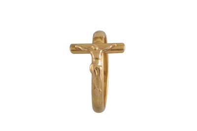Lot 226 - AN 18CT GOLD CRUCIFIX BAND RING, 5 g., size T