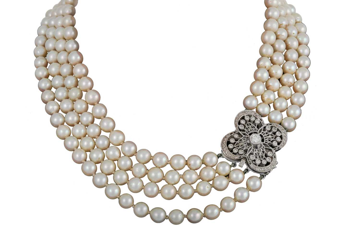 Lot 68 - A CULTURED PEARL FOUR STRANDED CHOKER, to a...