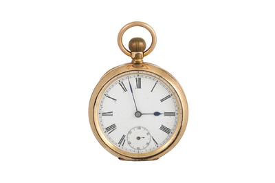 Lot 488 - AN ANTIQUE OPEN FACE GOLD PLATED POCKET WATCH,...