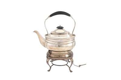 Lot 370 - A GEORGE V SILVER TEA KETTLE ON STAND, (burner...