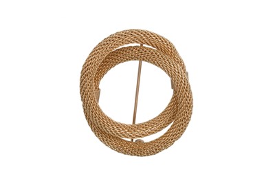 Lot 346 - A 14CT GOLD WOVEN COIL CIRCULAR BROOCH, by...