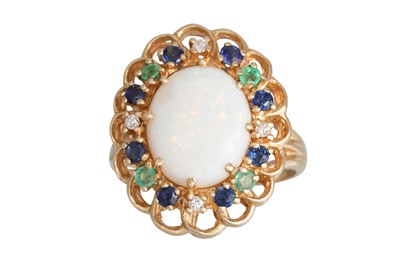 Lot 351 - AN OPAL AND GEM SET CLUSTER RING, the opal to...
