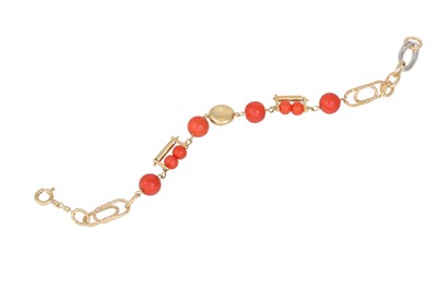 Lot 276 - A CORAL SET BRACELET, the circular beads to...