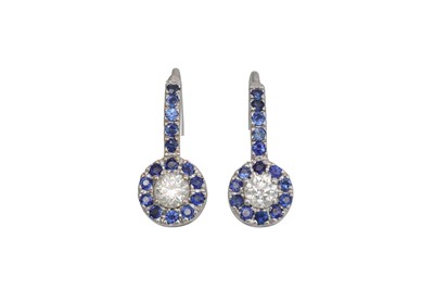 Lot 315 - A PAIR OF DIAMOND AND SAPPHIRE CLUSTER...