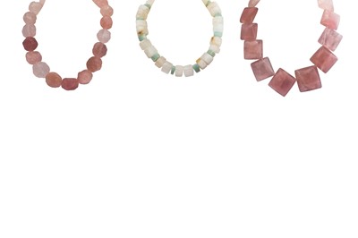 Lot 296 - THREE MODERN COLOURED QUARTZ NECKLACES, with...