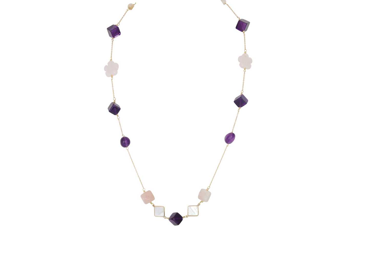 Lot 49 - A PINK CHALCEDONY, AMETHYST AND MOTHER OF...